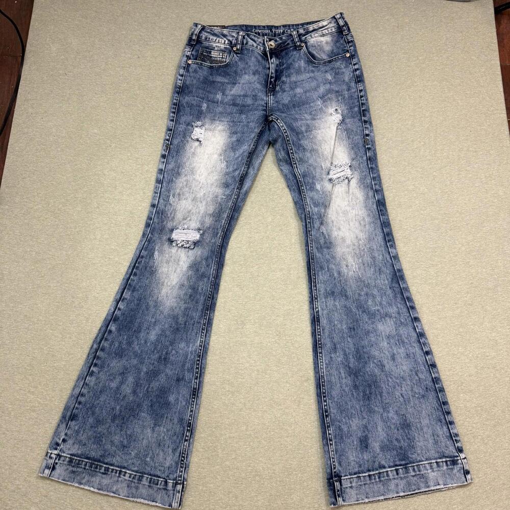 NWT Cowgirl Tuff‎ Co. Rip Tide Distressed Flared Jeans Women's Size 29x35